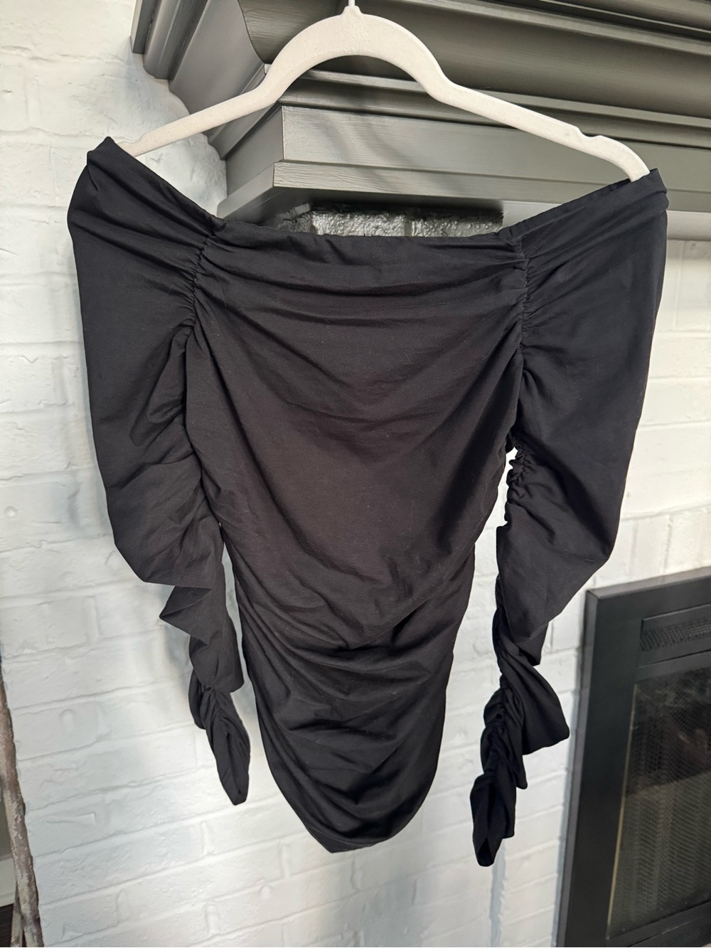 Maeve by Anthropologie Black Off-Shoulder Ruched Women's Long Sleeve Top Size XS